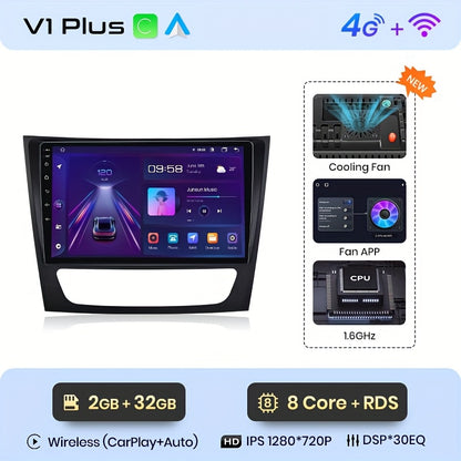 4G WiFi Car Player – Multimedia Speler – Android Auto – CarPlay – GPS Navigatie – 9 Inch Touchscreen – 2GB RAM + 32GB Opslag – Speciaal Voor Mercedes Benz E-Class 2002-2010