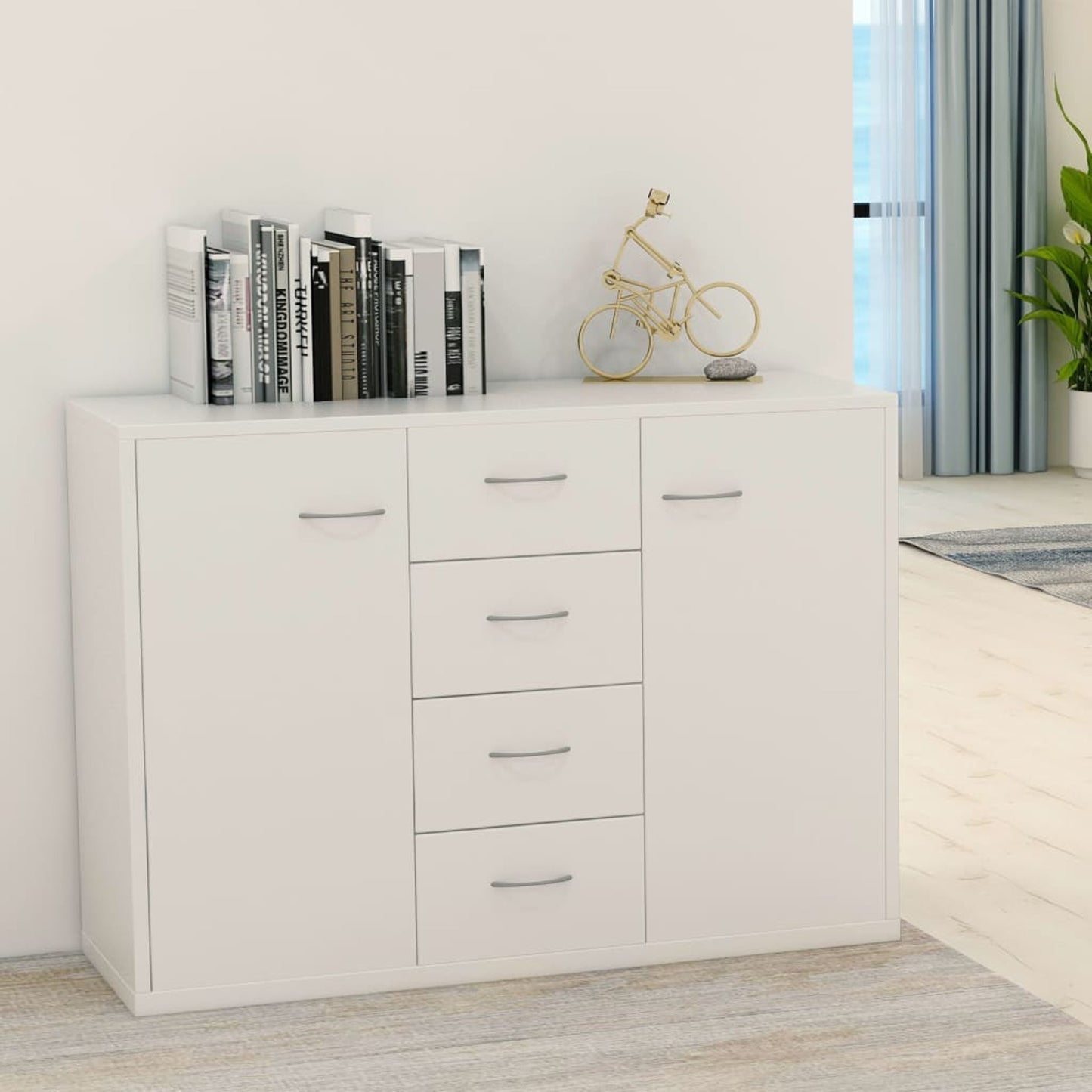 Sideboard White 88x30x65cm Engineered Wood Side Cabinet Organizer Storage Cabinet Storage Box for Bedroom, Living Room, Bathroom, Home Furniture