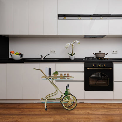Serveerwagen Messing – Serveerwagen Op Wielen – Theewagen – Trolley – Dressoir – Met 2 Glazen Planken – Stevig Metalen Frame