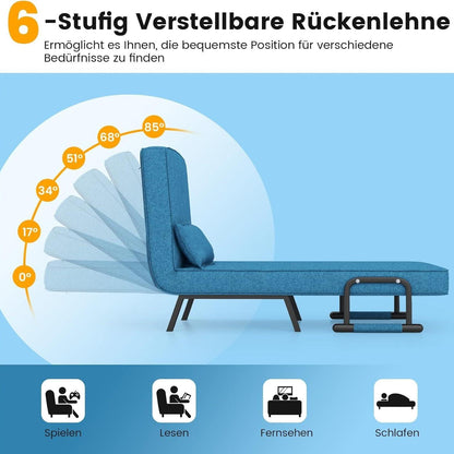 4-in-1 Slaapstoel – Slaapbank – Lounge Stoel – Vouwstoel – Relaxstoel – 5-Posities Verstelbare Rugleuning – Afneembare Kussen – Blauw