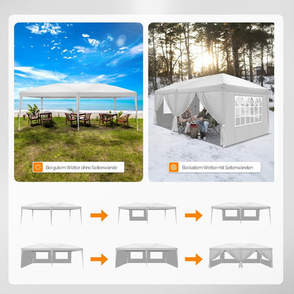 Vouwtent – Partytent – Opzettent – Klaptent – Paviljoen – Wit Met 4 Zijwanden – Weerbestendig 210D Oxford Stof – Ruim 3 x 6 Meter