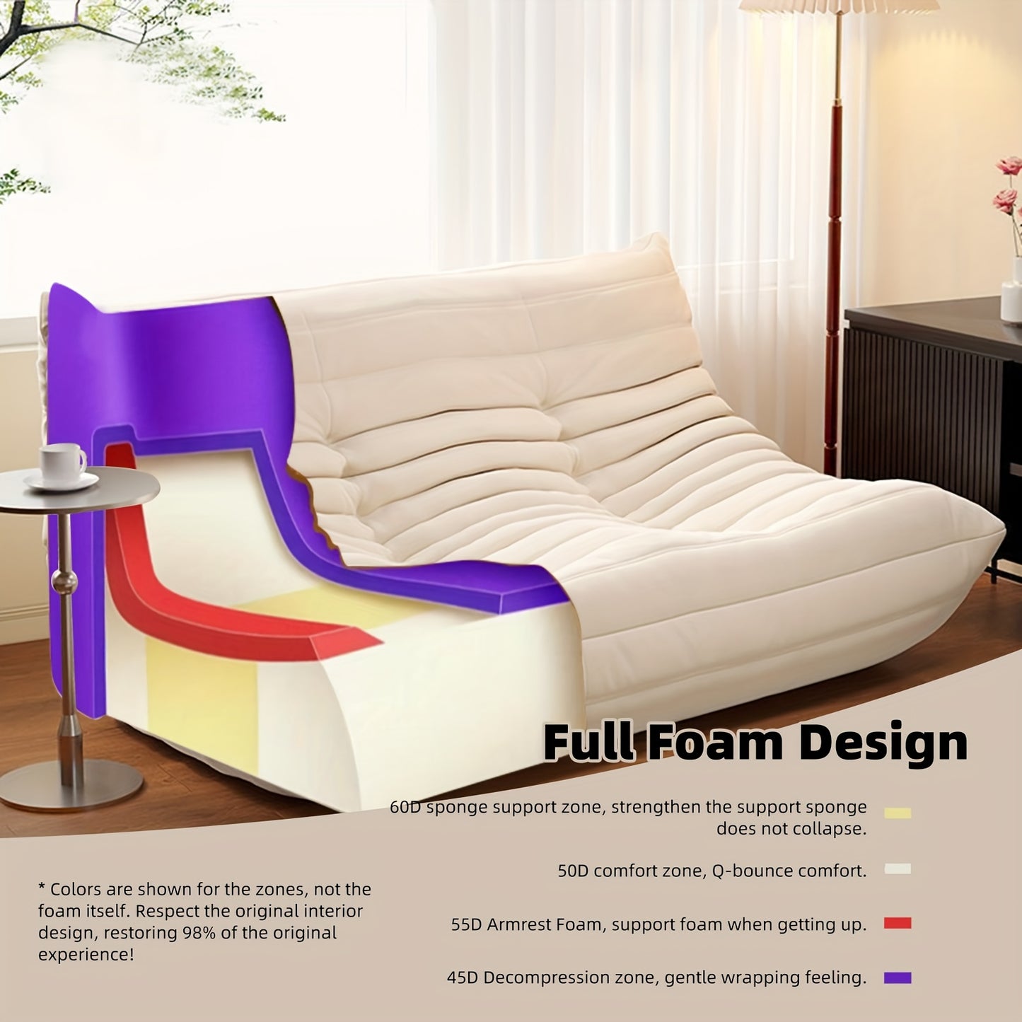 Chaise Longue – Zitzak – Lounge Stoel – Slaapbank – Tweezits Bank – Beige Polyester Bekleding – Ruimtebesparend, Gemakkelijk Montage