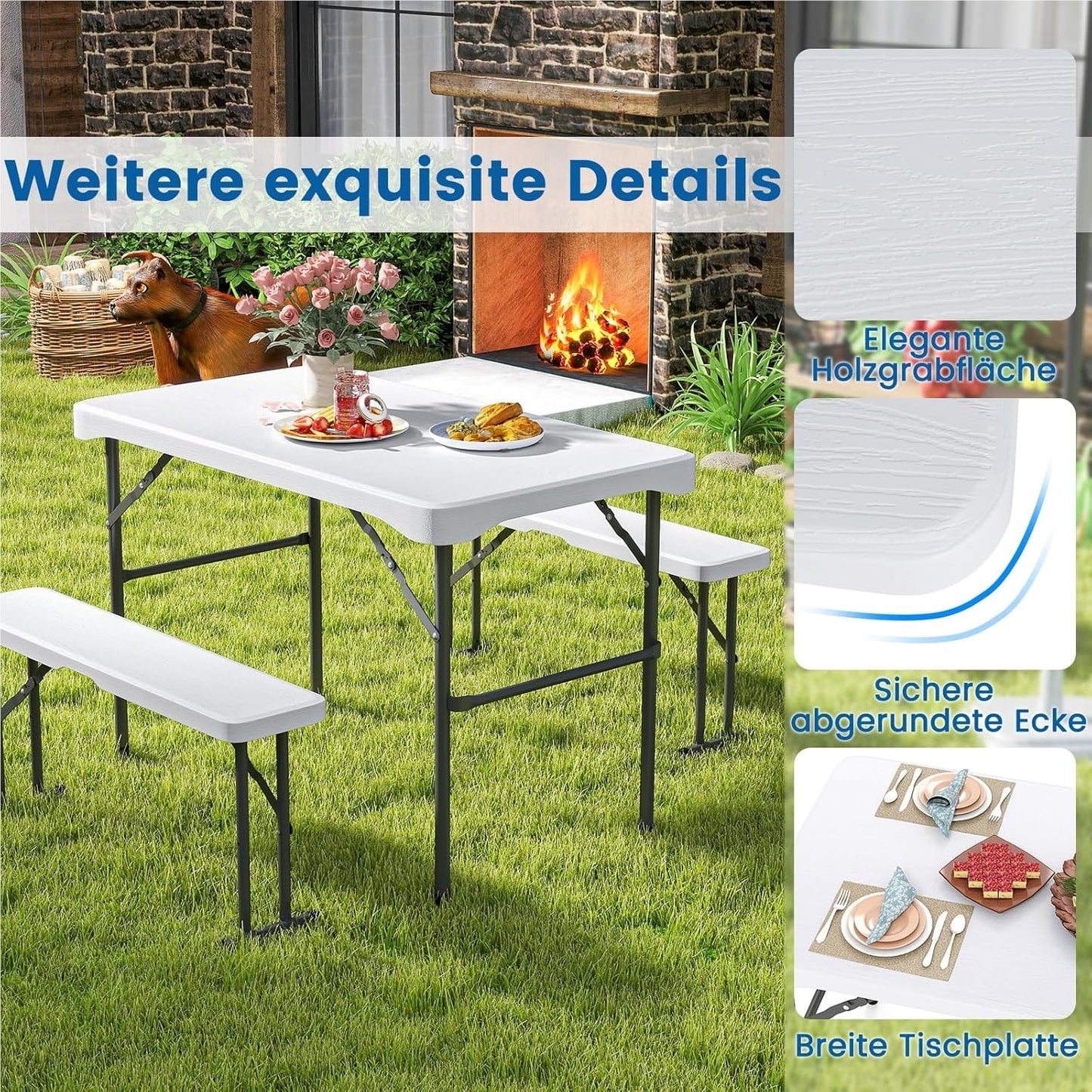 Inklapbare Biertafelset – Biertafel – Bierbank – Picknicktafel – Tenttafel – Compact – Weerbestendig HDPE – 108 cm – Met 2 Banken