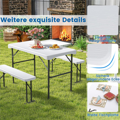 Inklapbare Biertafelset – Biertafel – Bierbank – Picknicktafel – Tenttafel – Compact – Weerbestendig HDPE – 108 cm – Met 2 Banken