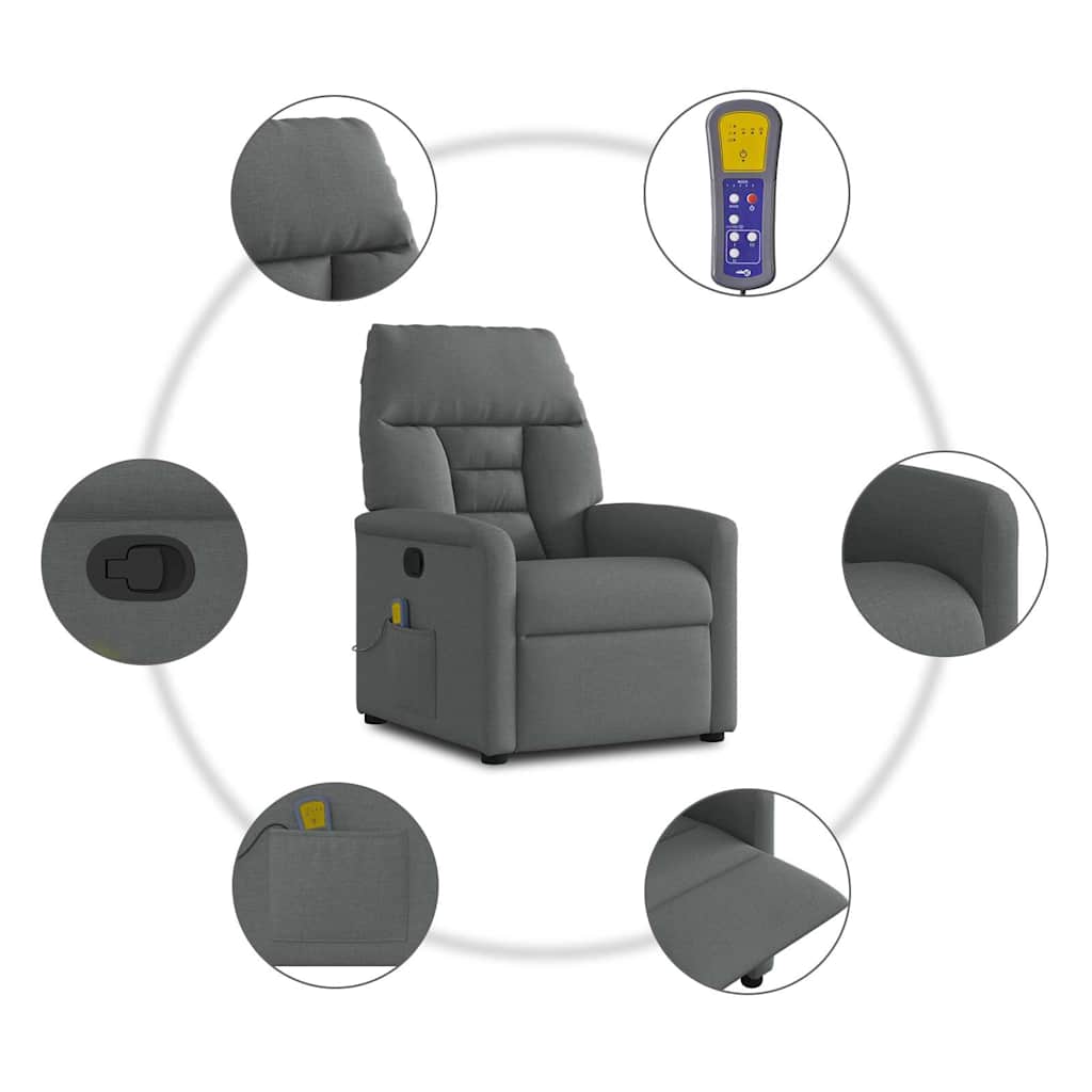 Massagestoel Verstelbaar – Relaxstoel – Luxe Massagestoel – Stoffen Stoel – Donkergrijs – 6-Punts Vibratiemassage – Handmatig Verstelbaar Tot 135°