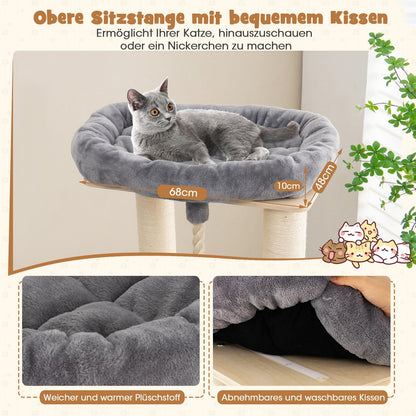 Krabpaal – Klimmeubel – Kattenmeubel – Kattenhuis – Speelboom – 173 cm Hoog – Massief Hout Met Sisal & Pluche