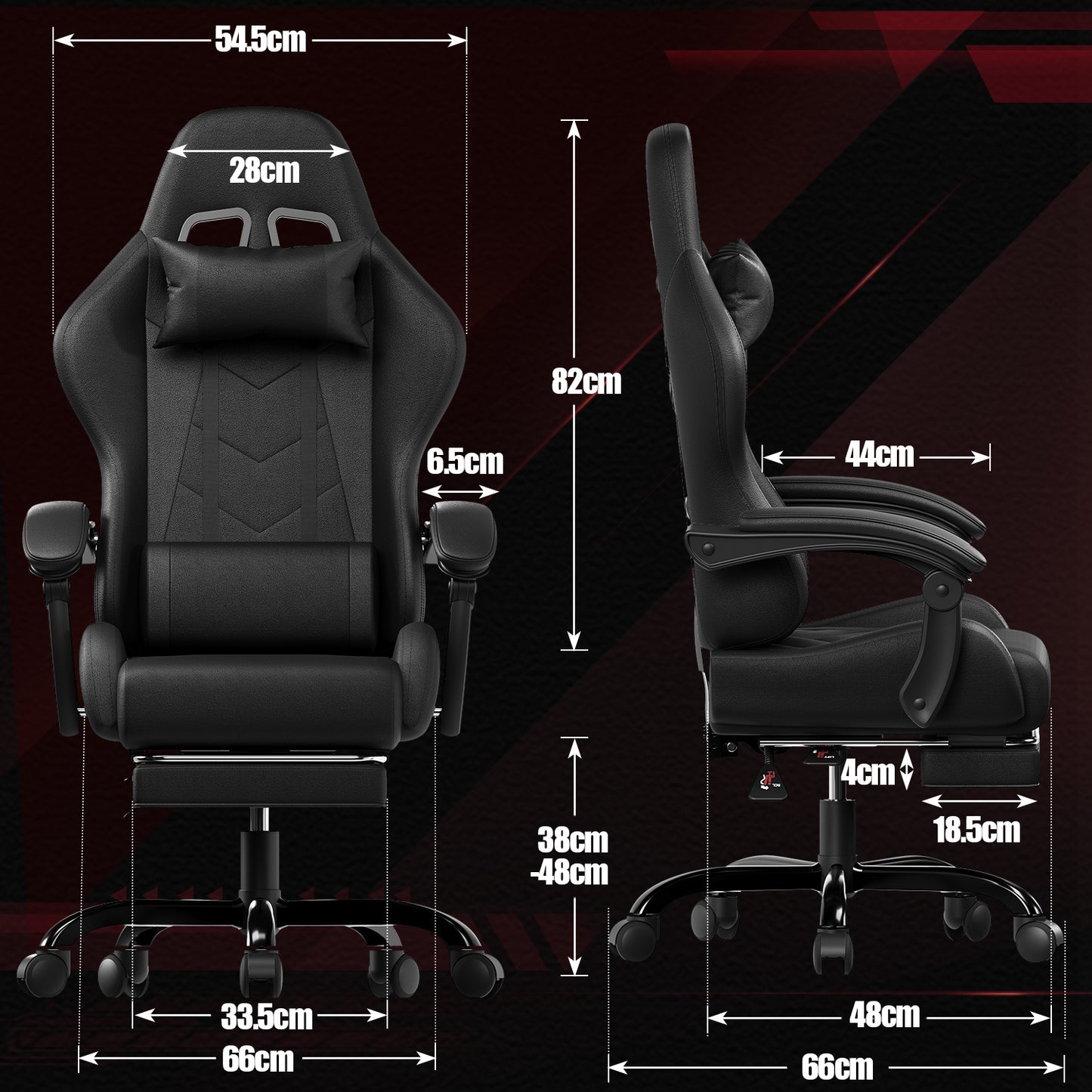 Ergonomische Gamingstoel – Bureaustoel – Office Chair – Esports Stoel – Gamedraaistoel – Zwart Kunstleer – Massagekussens – Handmatige Verstelbare Rugleuning