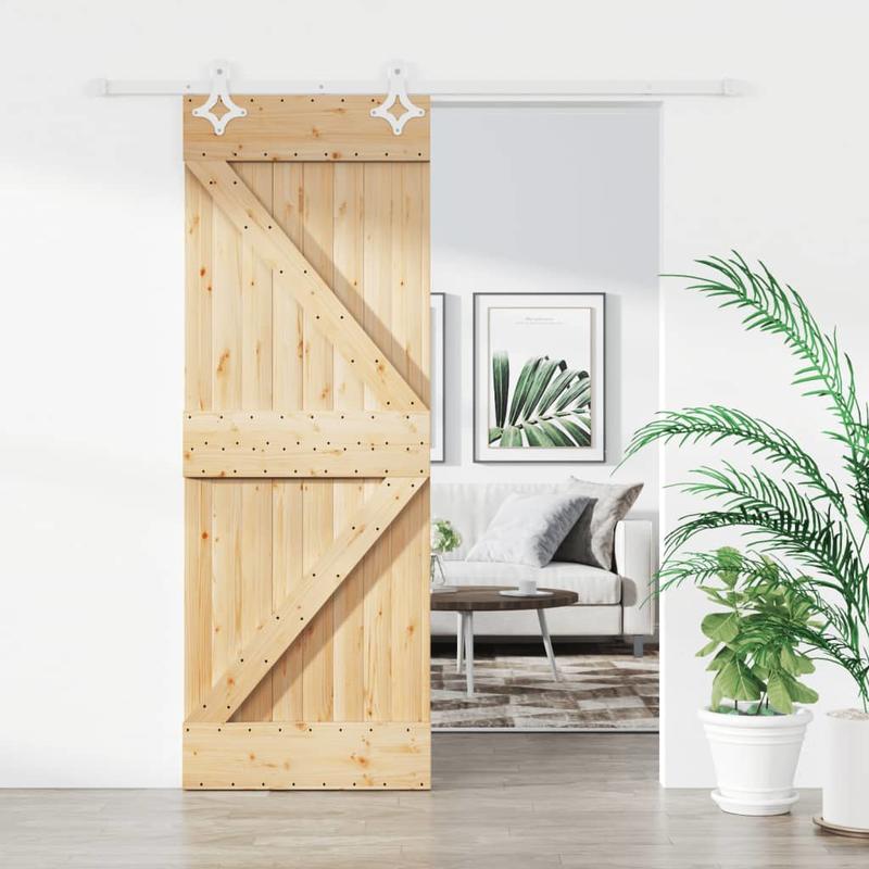 Schuifdeur Houten Deur Schuifdeursysteem Grenenhout Massief Hout – 80x210 cm – Verticale Paneelstijl – Natuurlijke Houtnerf – Soepele Opening – Privacy en Lichtregeling