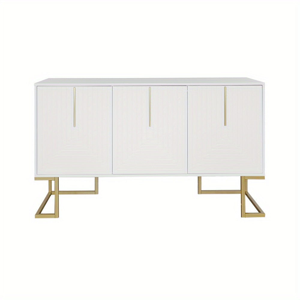 Dressoir – Opbergkast – Buffettafel – Kast – Ladekast – Modern Design – 3 Deuren Met Verstelbare Planken – Witte Afwerking Met Gouden Basis