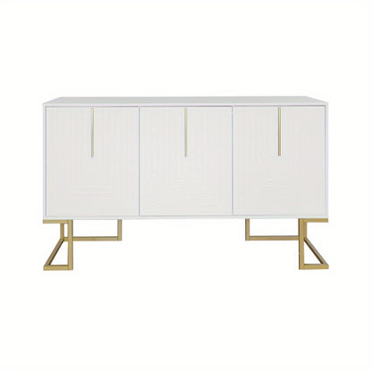 Dressoir – Opbergkast – Buffettafel – Kast – Ladekast – Modern Design – 3 Deuren Met Verstelbare Planken – Witte Afwerking Met Gouden Basis