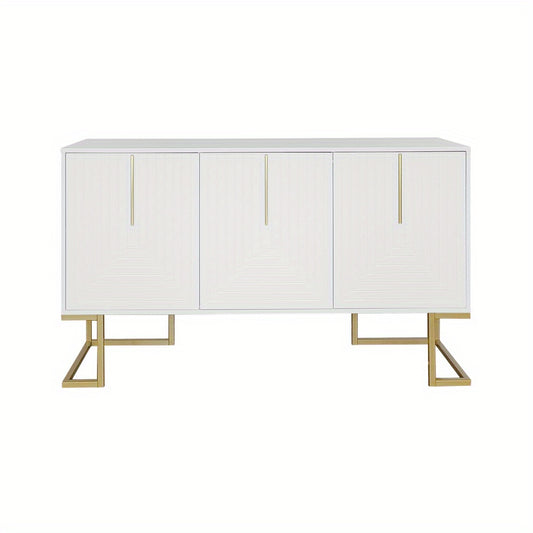 Dressoir – Opbergkast – Buffettafel – Kast – Ladekast – Modern Design – 3 Deuren Met Verstelbare Planken – Witte Afwerking Met Gouden Basis