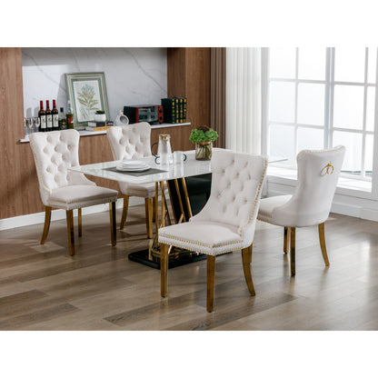 Eetkamerstoel – Keukenstoel – Dining Chair – Kuipstoel – Stoel – Set Van 2 – Gestoffeerde Zitting – Gouden Metalen Poten