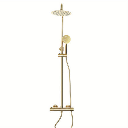 Doucheset – Regendouche – Handdouche – Douchegarnituur – Thermostaatkraan – Gouden Rond Design – Verstelbare Hoogte 70-110 cm – RVS & Messing