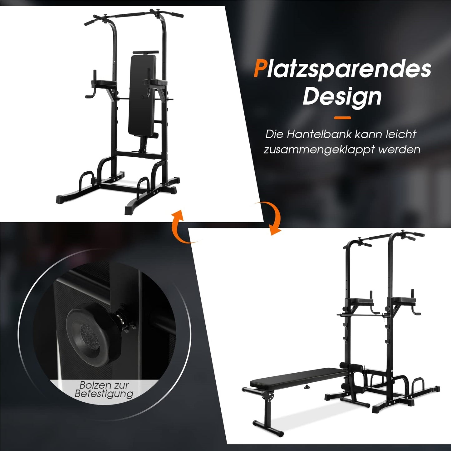Freestanding Pull-Up Bar – Power Tower – Klimrek – Fitnessstation – Dipstation – Zwart – Belastbaar Tot 150 KG – Hoogte 7-voudig Verstelbaar