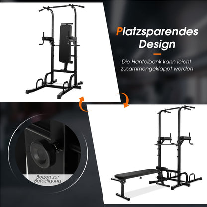 Freestanding Pull-Up Bar – Power Tower – Klimrek – Fitnessstation – Dipstation – Zwart – Belastbaar Tot 150 KG – Hoogte 7-voudig Verstelbaar
