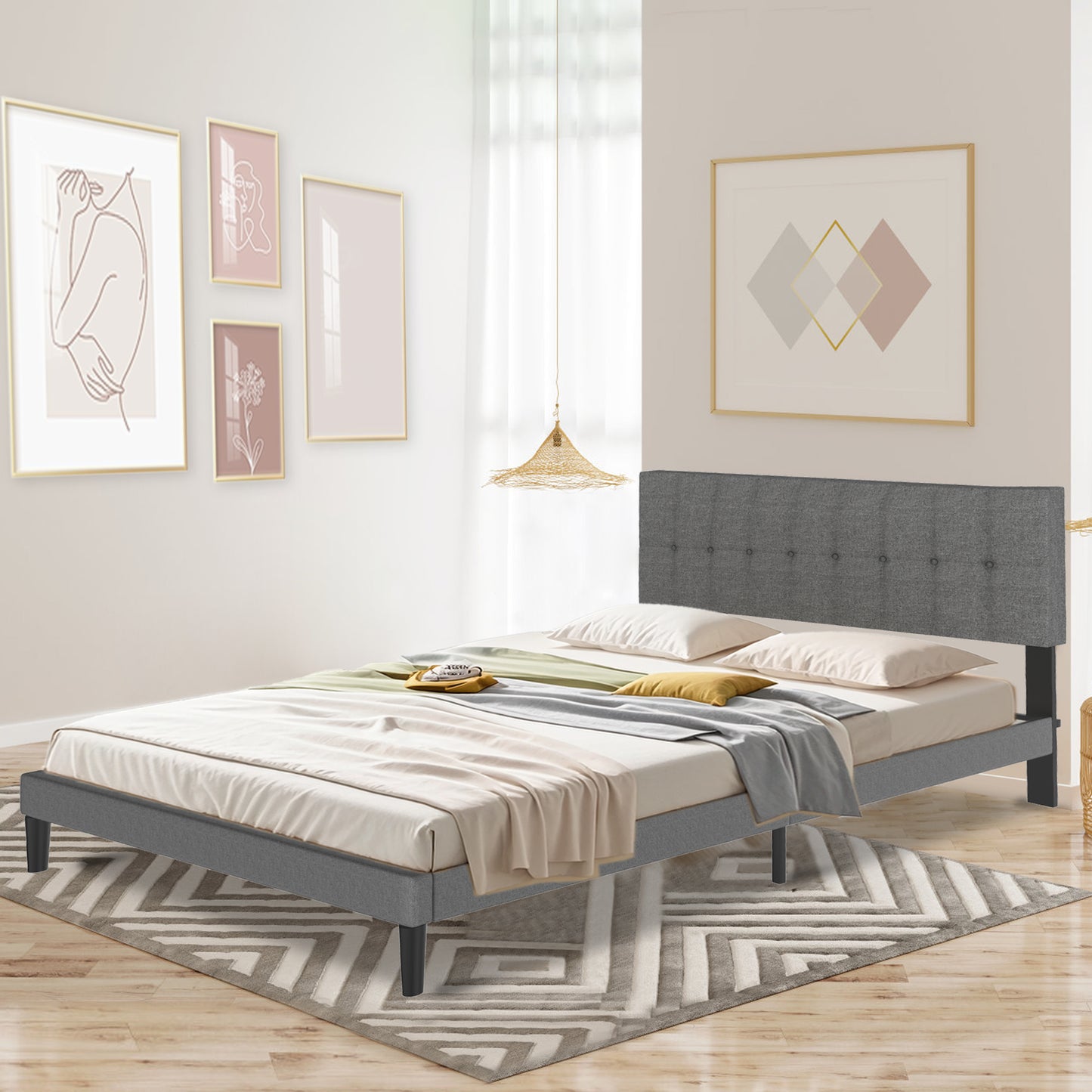Bedframe – Bedombouw – Bedbodem – Ledikant – Boxspring – Lichtgrijs Linnen – 160x200 cm – Draagkracht 300 kg