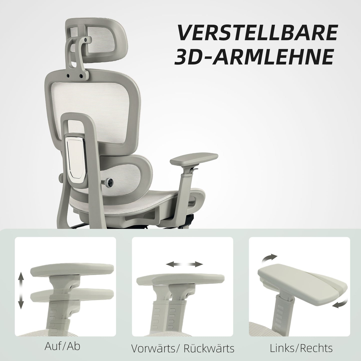 Ergonomische Bureaustoel – Kantoorstoel – Werkstoel – Deskchair – Bureaustoel Beige – Ademend Mesh – Verstelbare Hoofdsteun en Armleuningen