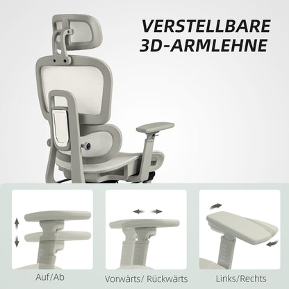 Bureaustoel – Ergonomische Stoel – Kantoorstoel – Draaistoel – Computerstoel – Ademend Mesh Stof – Verstelbare Hoogte en Rugleuning – Inklapbare Armleuningen – Met Hoofdsteun – Beige