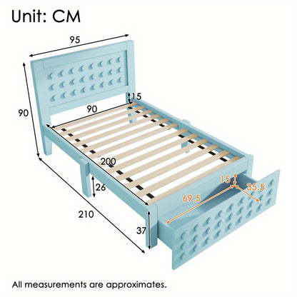 Bedframe – Eenpersoonsbed – Jeugdbed – Slaapbank – Kinderbed – Houten Frame – 90x200 cm – Met Opberglades – Massief MDF Hout