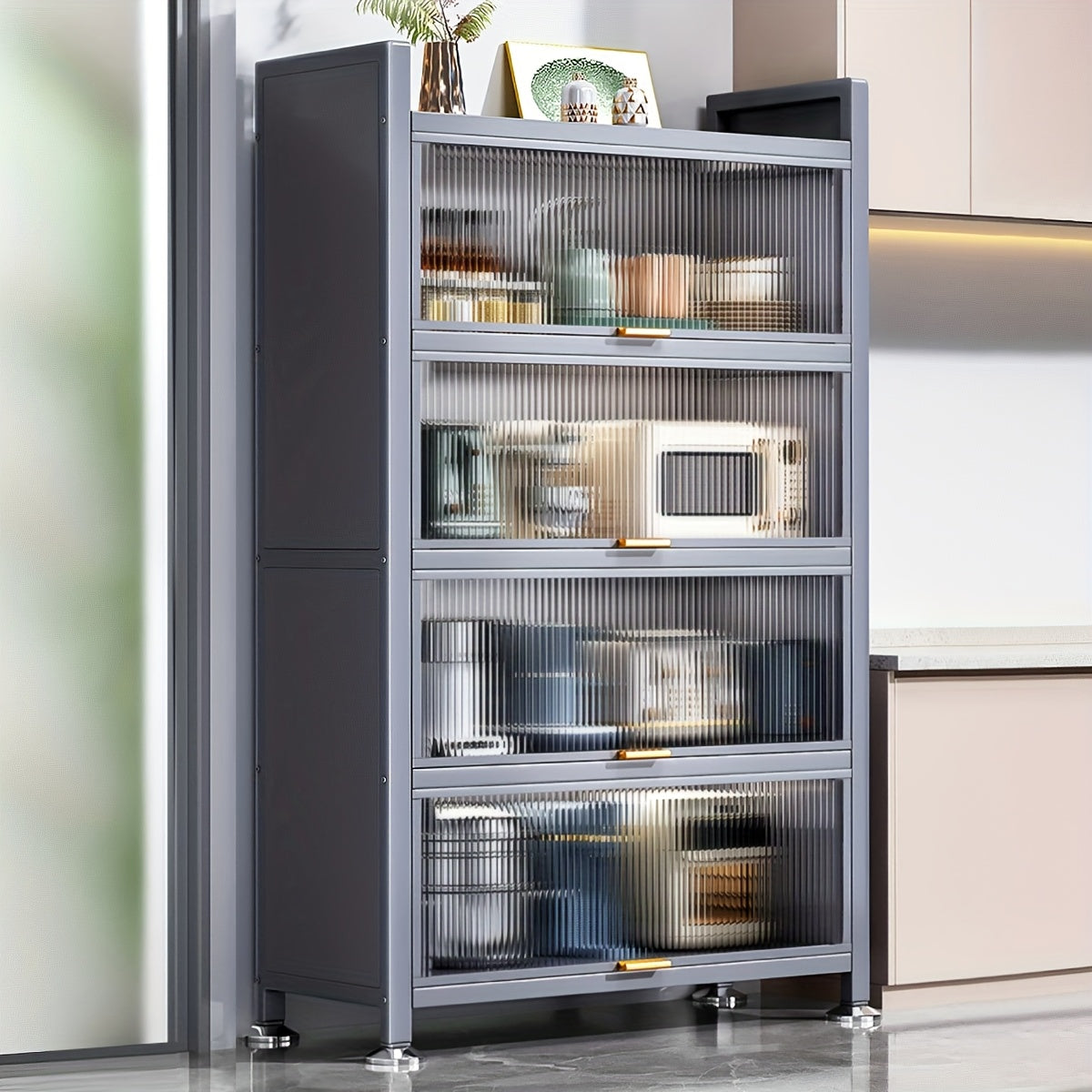 Keukenkast Organizer – Keukenkast Rek – Voorraadkast – Opbergrek – Keukenplanken – 5-laags Heavy-Duty Carbon Staal – Verstelbare Schuifladen Grijs