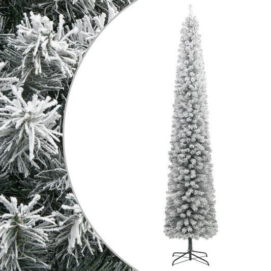 Extra Tall 300cm (10ft) PVC Slim Snowy Christmas Tree with Stand - Large Indoor/Outdoor Holiday Decoration, Heavy Base for Stability, No Needed, Easy Setup, Realistic Snow-Covered Branches, Durable PVC Construction for Home,