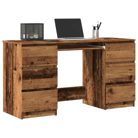 Bureau – Werkplektafel – Schrijftafel – Computertafel – Thuiswerkplek – Oude Houtlook – 6 Lades Opbergruimte – Duurzaam Behandeld Hout