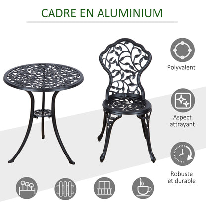 Bistroset – Balkonset – Tuinset – Buitenmeubilair – 2-Persoons Set – Duurzaam Aluminium – Ronde Glas Tafel Ø60 cm
