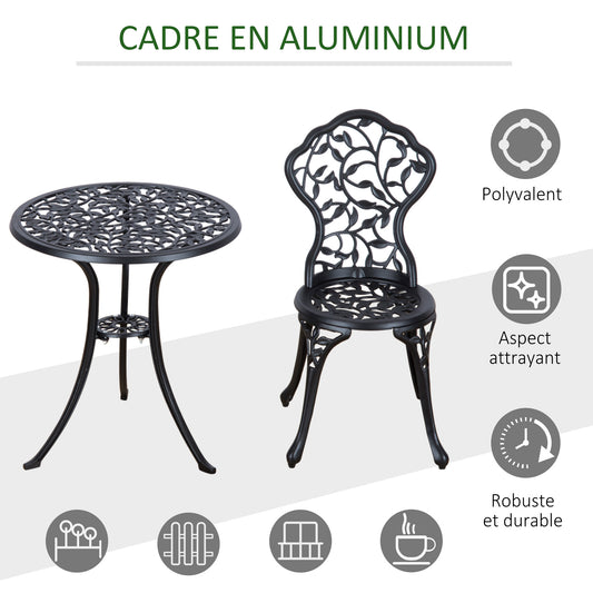 Bistroset – Balkonset – Tuinset – Buitenmeubilair – 2-Persoons Set – Duurzaam Aluminium – Ronde Glas Tafel Ø60 cm