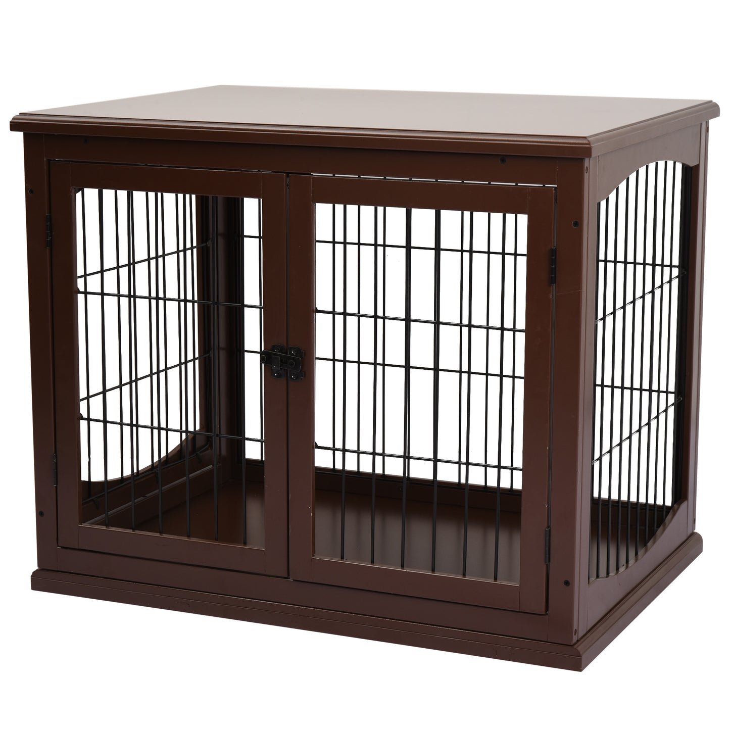 Hondenbench – Hondenkooi – Hondenhuisje – Hondenbench Opvouwbaar – Hondenkennel – Met 2 Deuren – Vergrendelbaar – Metaal & MDF – 58,5 x 81 x 66 cm – Bruin/Zwart