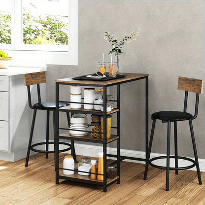 3-in-1 Barset – Bartafel – Hoogtafel – Bistroset – Eethoek – Ruimtebesparend – Stevig MDF en Metaal – Inclusief 2 Comfortabele Stoelen met Kussens