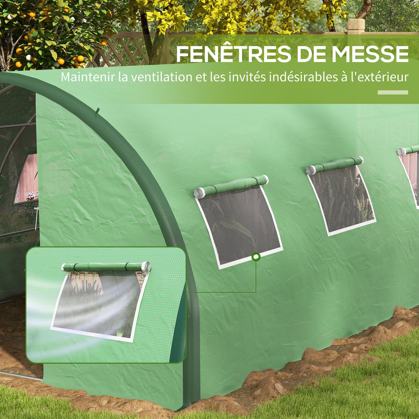 kassen tunnel – serre – kas – tuinserre – groentetent – groen – gegalvaniseerd ijzer frame – 18 m² met ventilatieramen en draaideuren