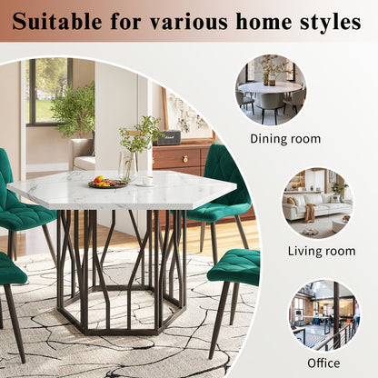 Eettafel – Tafel – Dinertafel – Salontafel – Bijzettafel – Hexagonaal Marmeren Blad – Zwart Metalen Takkenframe