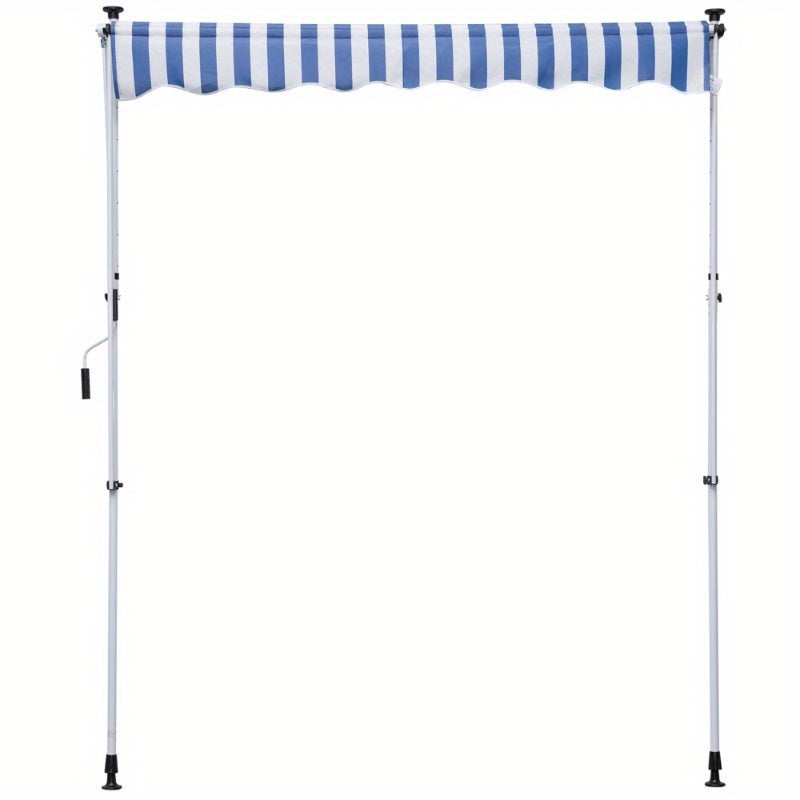 Verstelbaar Vouwdak – Zonnescherm – Terrasoverkapping – Balkonluifel – Patio Schaduwdoek – Aluminium Frame – 200x150 cm – Weerbestendig Blauw-Wit Gestreept