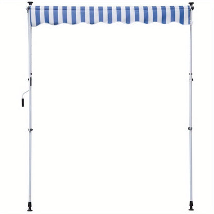 Verstelbaar Vouwdak – Zonnescherm – Terrasoverkapping – Balkonluifel – Patio Schaduwdoek – Aluminium Frame – 200x150 cm – Weerbestendig Blauw-Wit Gestreept