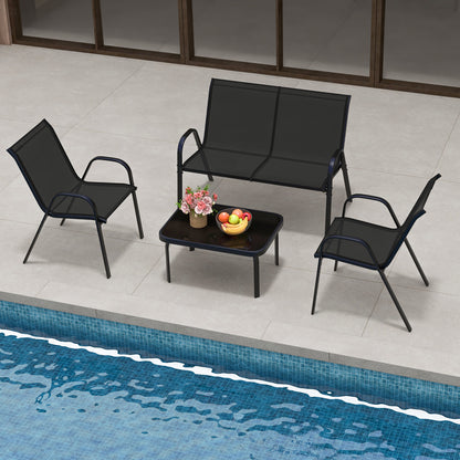 4pcs Garden Furniture Set, Balcony Furniture, Patio Furniture, Seating Group, Seating Set for 4 Persons, Garden Set Incl. 2 Chairs, Bench & Table, for Balcony, Terrace, Garden