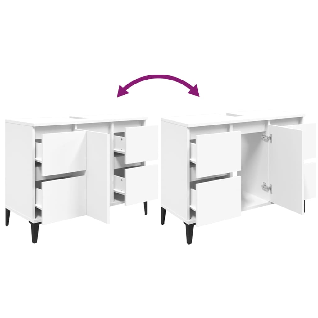 Witte Onderkast Badkamer – Wastafelkastje – Badkamerkast – Opbergkast – Kast Onder Wastafel – Ruimtebesparend Design – 80x33x60 Cm MDF Hout