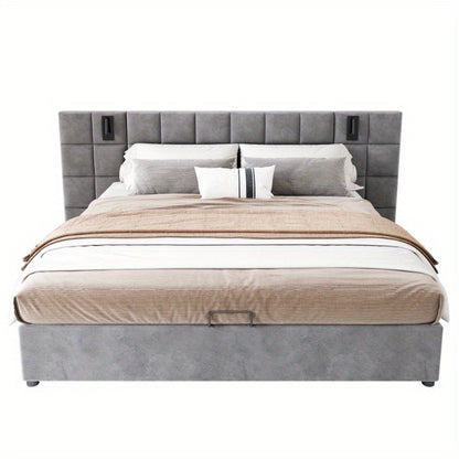 Uitschuifbed – Opbergbed – Bed Met Opbergruimte – Slaapbed – Velours Bed – 180x200cm – Hydraulische Opbergruimte – Verstelbare Lamp