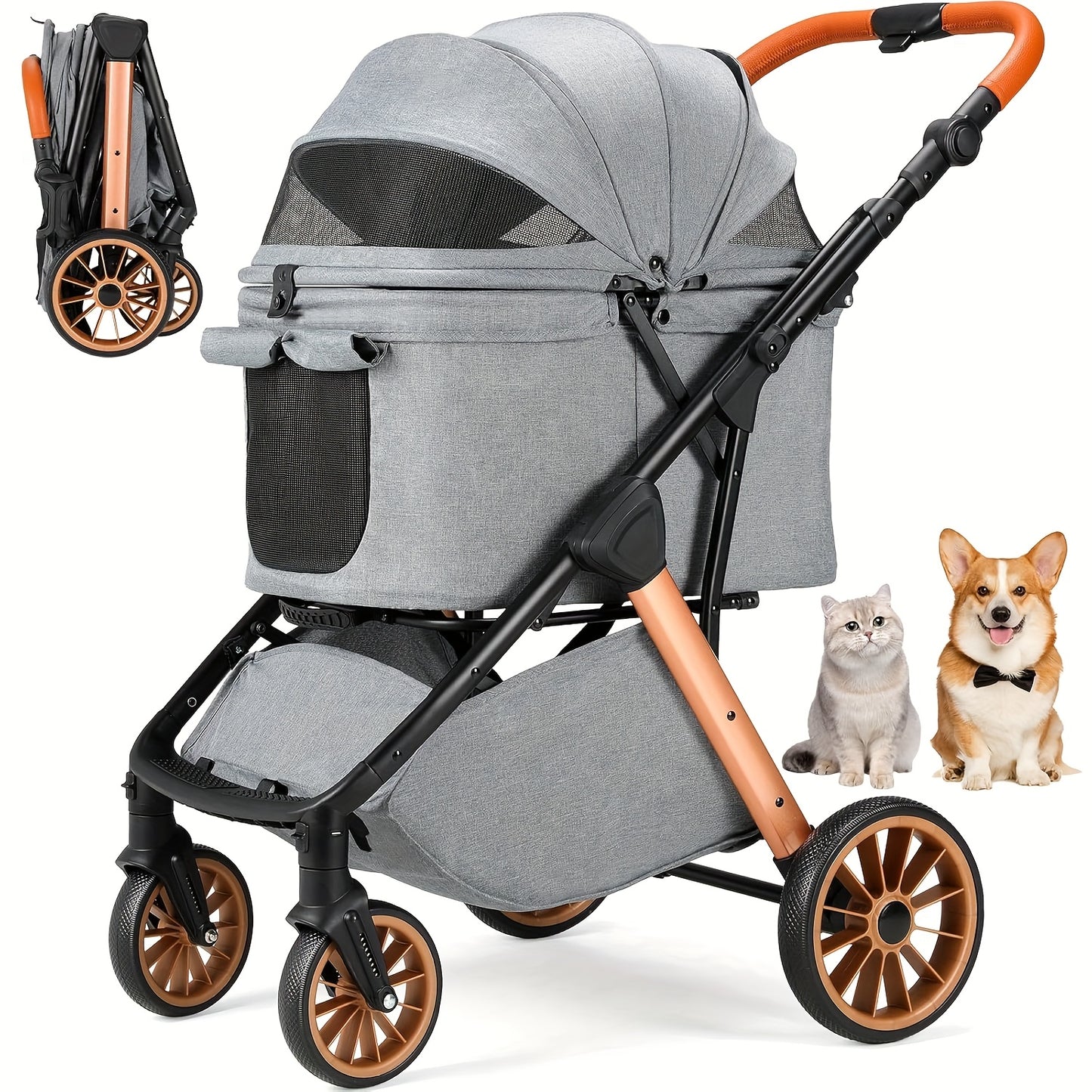 Hondenbuggy – Huisdierenwagen – Kattenbuggy – Wandelwagen – Pet Stroller – Inklapbaar One-Touch – Verstelbare Handgreep – Tot 25 kg – 4x 360° Rubber Wielen
