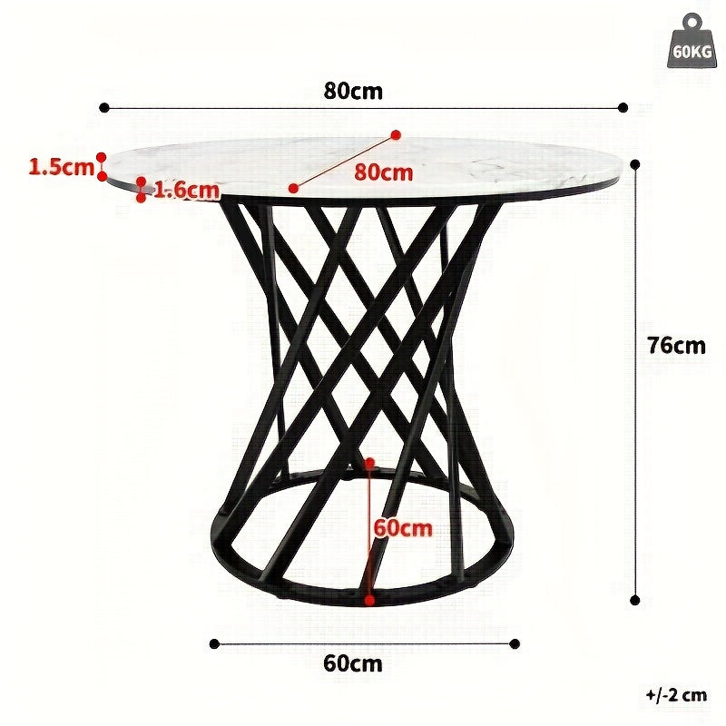 Eettafel – Keukentafel – Ronde Tafel – Eetkamertafel – Woonkamertafel – 80x80x76 cm – Marmeren Tafelblad – Zwart Metalen Poot – Geschikt Voor 4 Personen – Duurzaam & Stijlvol