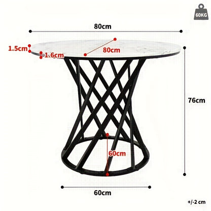 Eettafel – Keukentafel – Ronde Tafel – Eetkamertafel – Woonkamertafel – 80x80x76 cm – Marmeren Tafelblad – Zwart Metalen Poot – Geschikt Voor 4 Personen – Duurzaam & Stijlvol