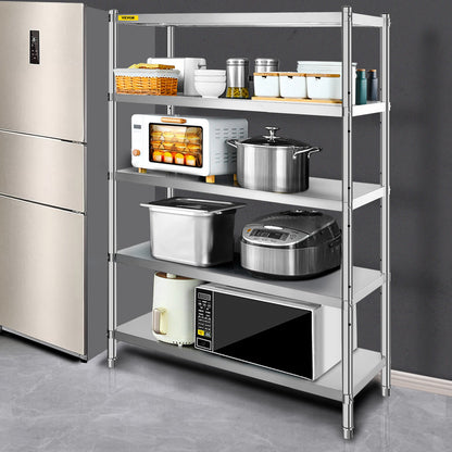 Stalen Opbergrek – RVS Rek – Opslagrek – Stellingkast – Garage Rek – 5 Verstelbare Planken – Hoog Draagvermogen 150 kg Per Plank