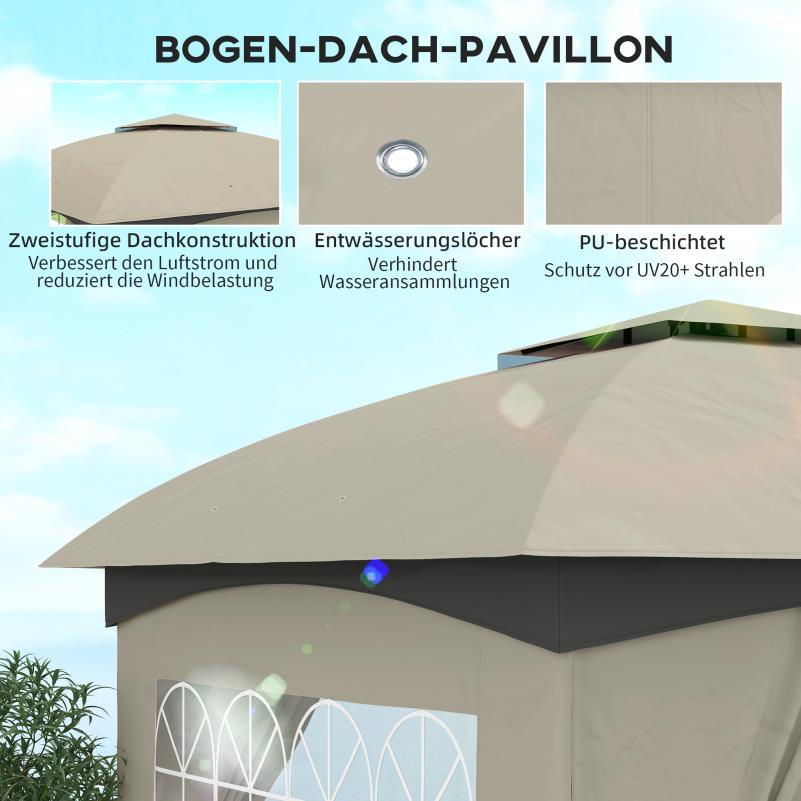 Tuinschuilplaats – Tuinshelter – Overkapping – Tuinkamer – Partytent – Waterdicht Lichtgrijs – Dubbel Dak 3,4x3,4 Meter – Gegalvaniseerd Stalen Frame – UV Bescherming – Vier Gesloten Zijden