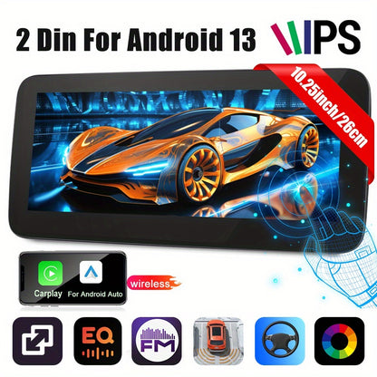 4GB (RAM)+64GB (ROM) Android 13 Double Din Car Stereo Car Audio 26.04 cm HD IPS TouchScreen 8 Core with Wireless Carplay, Wireless Android Auto, Mirror Link, Built-in WIFI/GPS/FM/DSP, Car Multimedia Player Supports 4K Video P