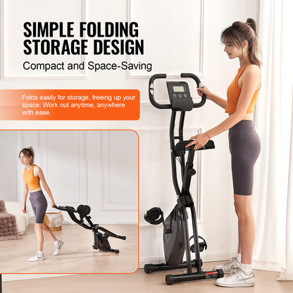 3-in-1 Hometrainer – Fitnessfiets – Indoor Bike – Stationaire Fiets – Opvouwbare Fiets – Zwart-Oranje – Verstelbaar Zadel – Magnetische Weerstand
