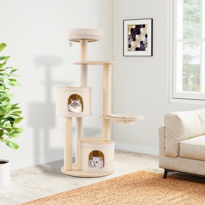 Kattenklimtoren – Kattenpaal – Krabpaal – Klimmeubel – Kattenhuis – Natuurlijk Hout – 152 cm Hoog – Wasbare Kussens