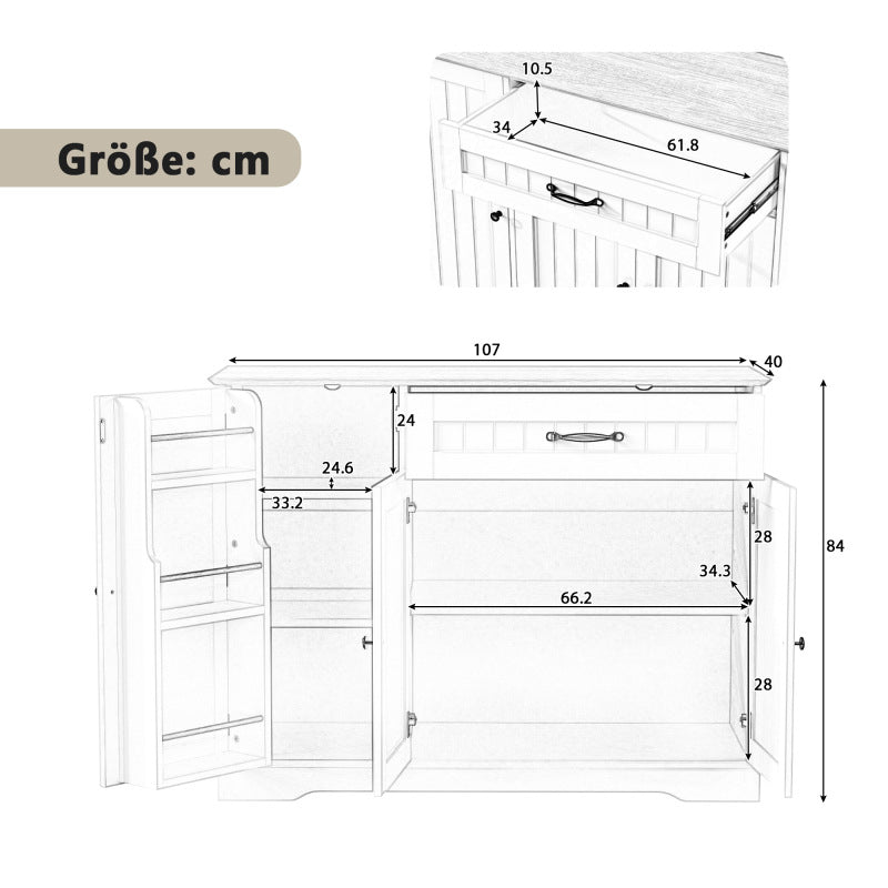 Dressoir – Sideboard – Buffetkast – Opbergkast – Woonkamerkast – Modern Elegant – 3 Deuren + Lade – MDF Wit – Verstelbare Planken – 40 KG Draagvermogen