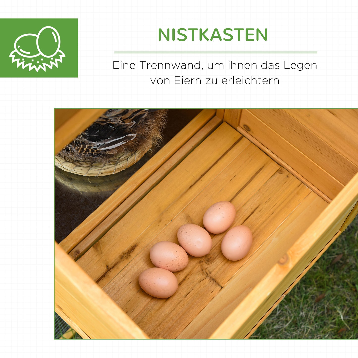 Dwerghennenhok – Kippekot – Kippenren – Kippenhok – Houten Hennenhok – Naturel + Groen – Weerbestendig Vurenhout – Ruime Ren Met Broed- En Legbox