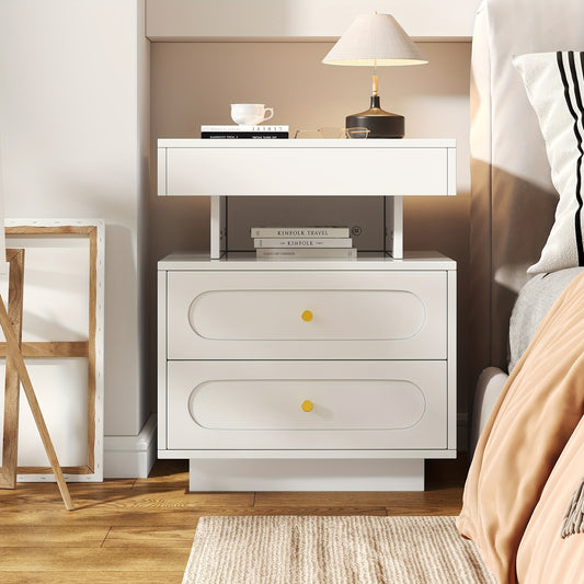 Nachtkastje – Bedside Table – Nachtkast – Bijzettafel – Ladekastje – Wit – 2 Lades & Open Plank – 50x40x60 cm – Stevige Constructie & Eenvoudige Montage