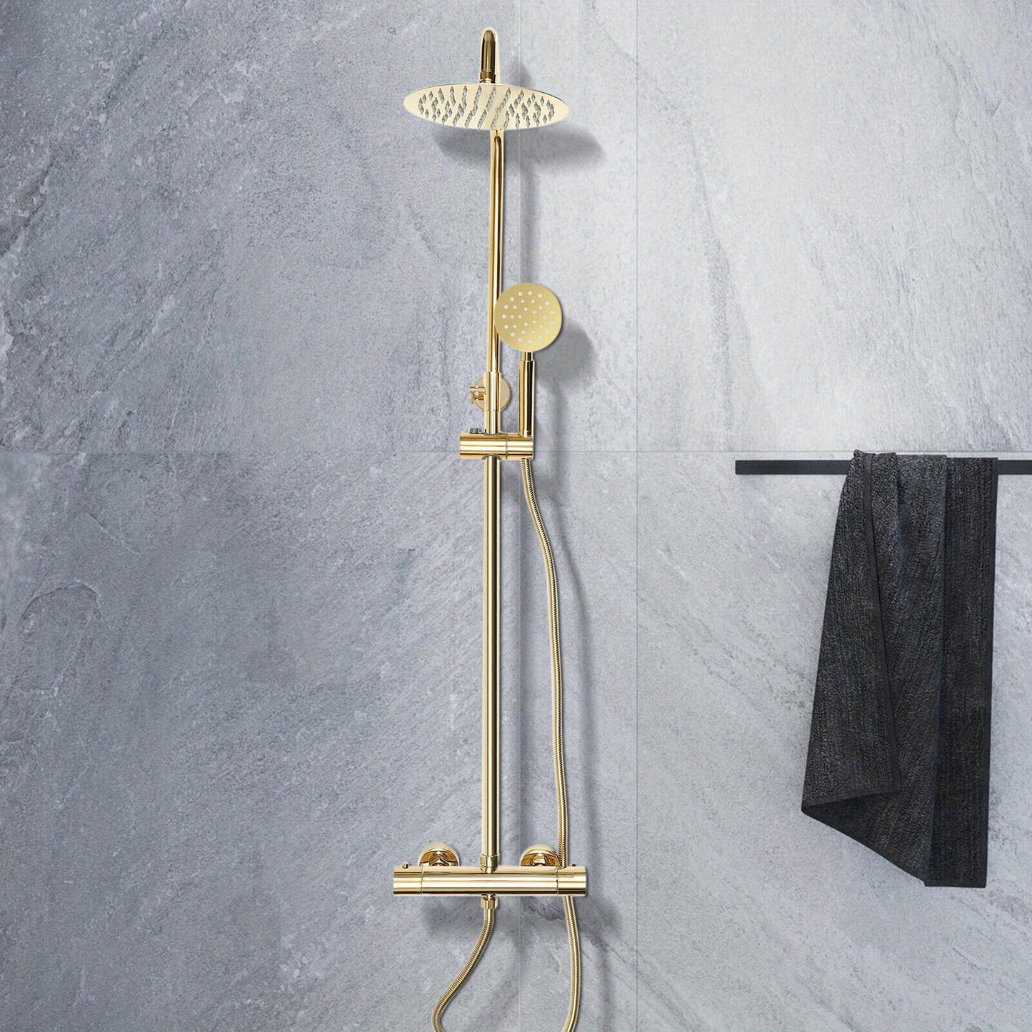 Regendouche Set – Douche Systeem – Douchekolom – Thermostaat Douche – Gouden Regendouche – 20 cm Draaibare Kop – Roestvrij Staal 304