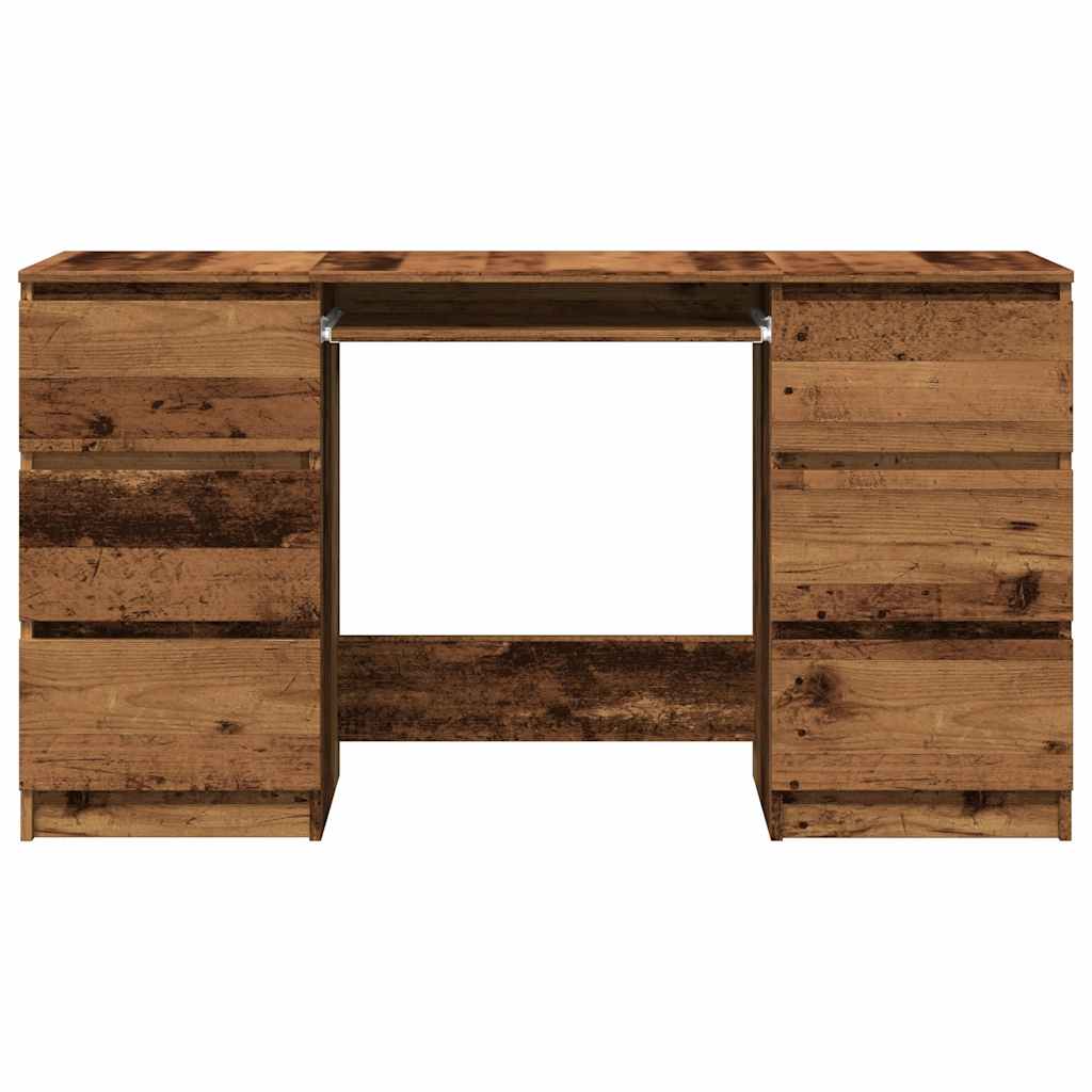 Bureau – Werkplektafel – Schrijftafel – Computertafel – Thuiswerkplek – Oude Houtlook – 6 Lades Opbergruimte – Duurzaam Behandeld Hout